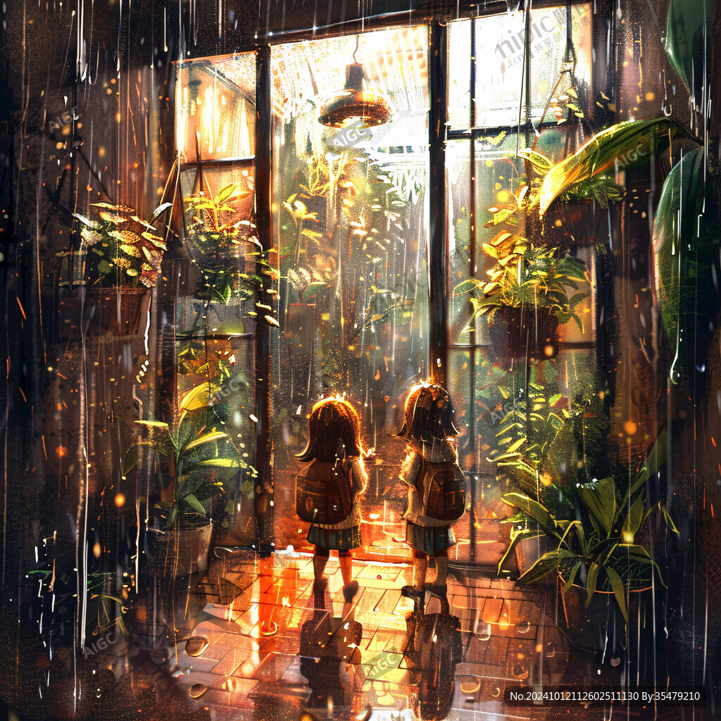 场景插画植物少女