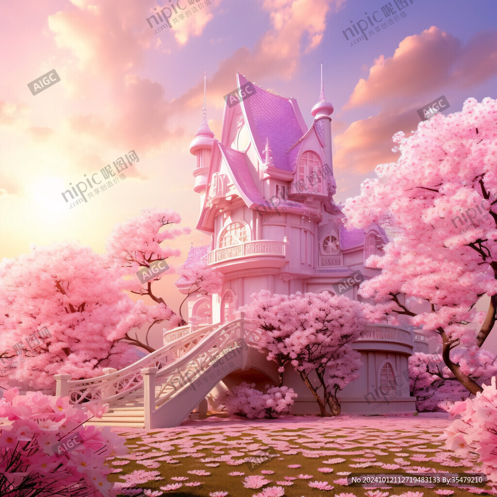 粉红宫殿插画城堡幻想