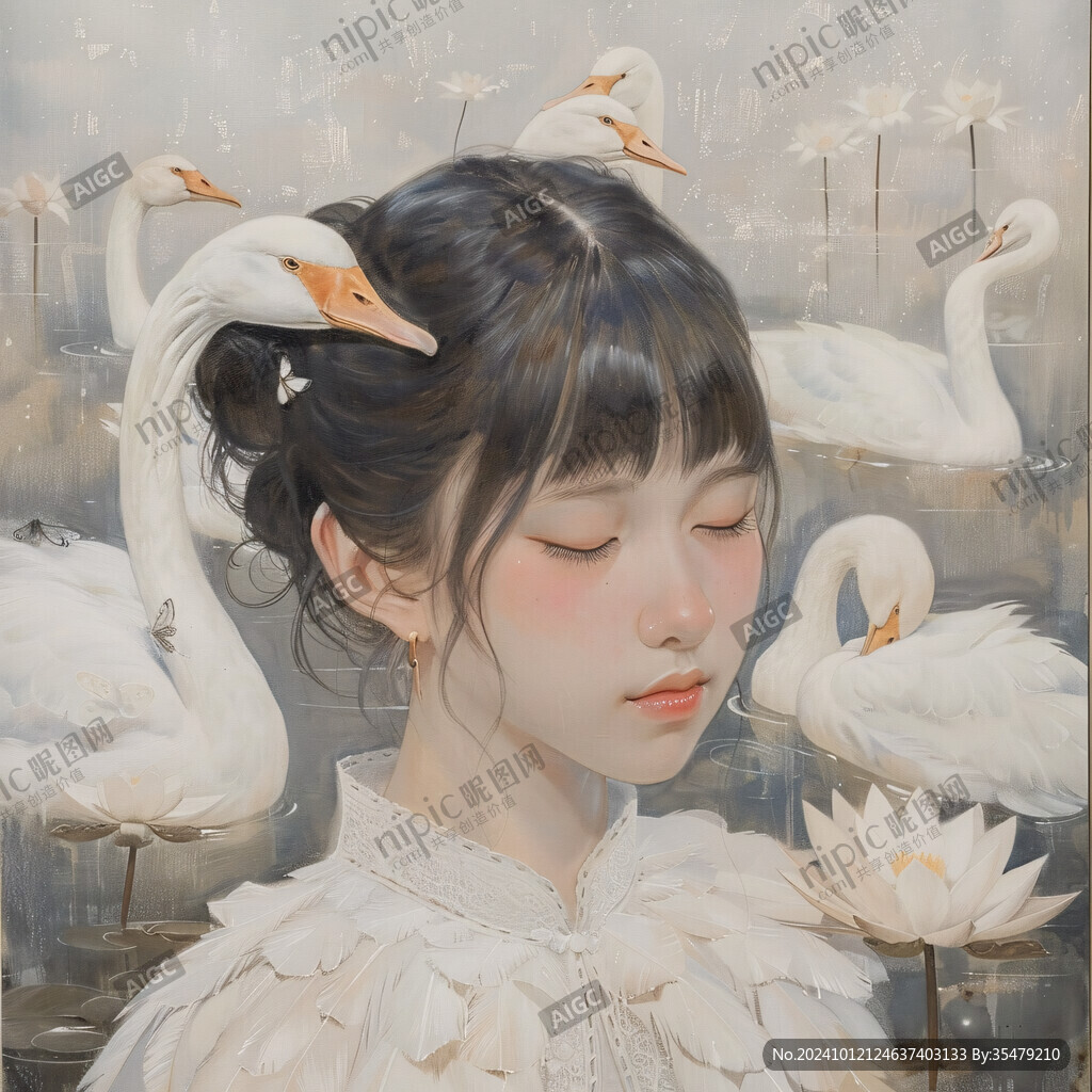 白天鹅禽鸟类油画