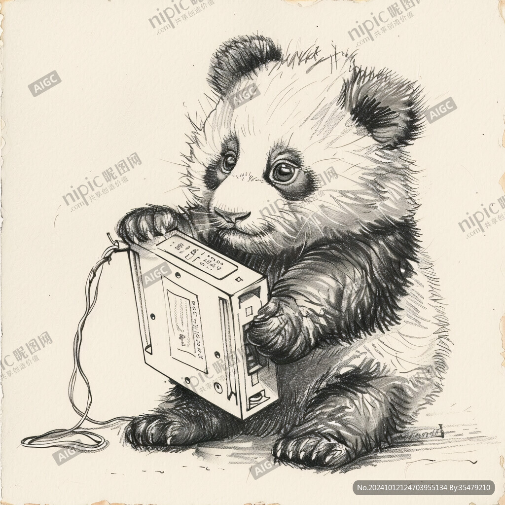 手绘插画熊猫
