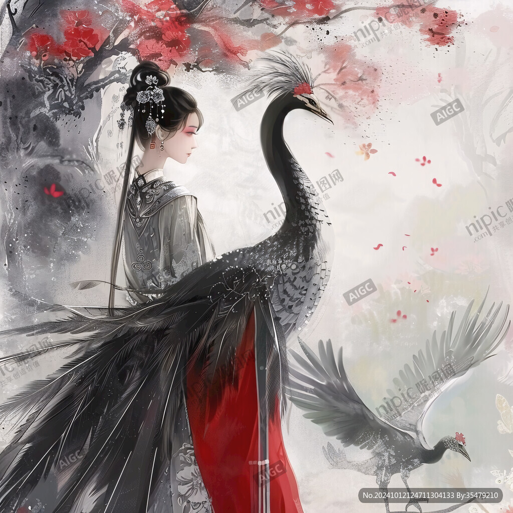 少女与仙鹤