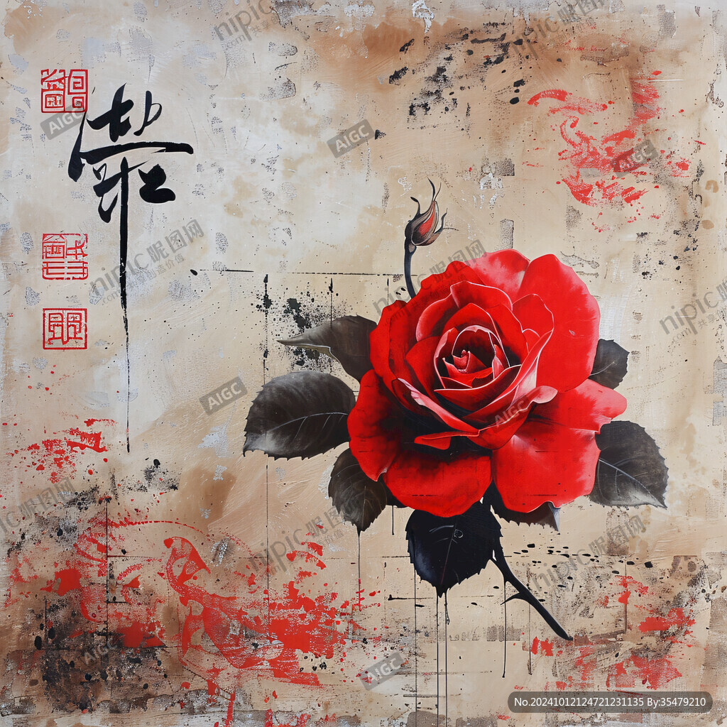 手绘红月季