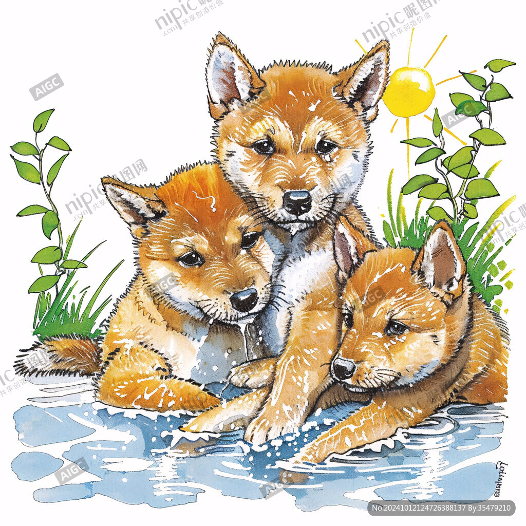 柴犬手绘插画