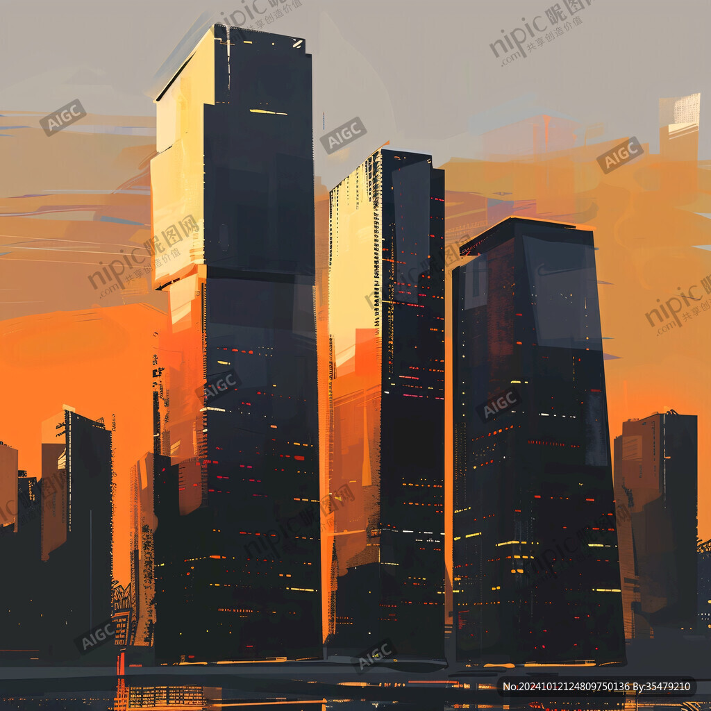 日落建筑插画