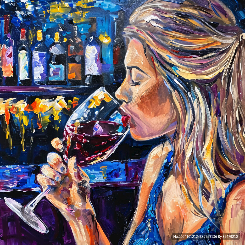 红酒女人插画