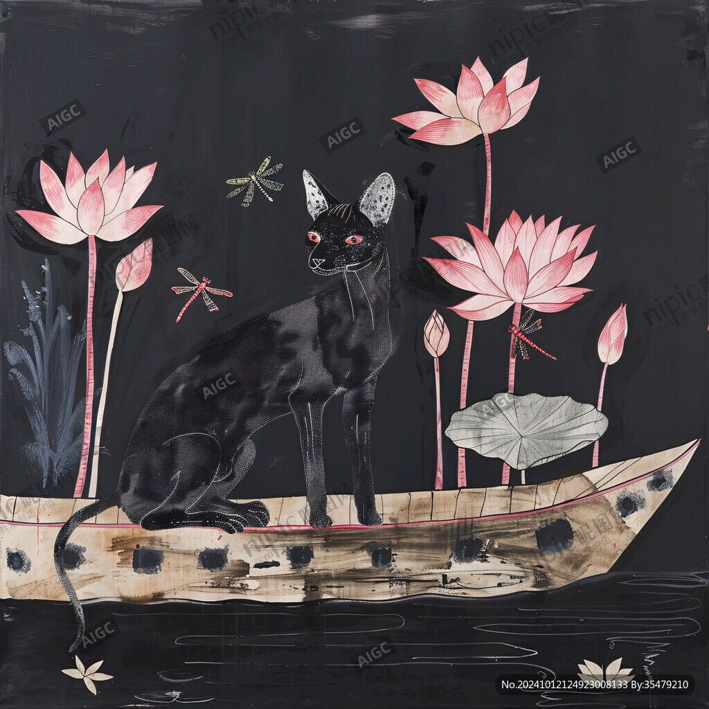 猫咪划船插画