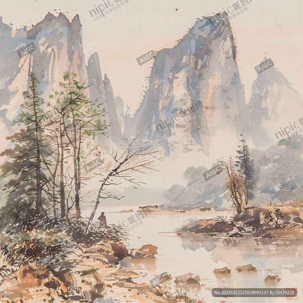 山水风景彩绘
