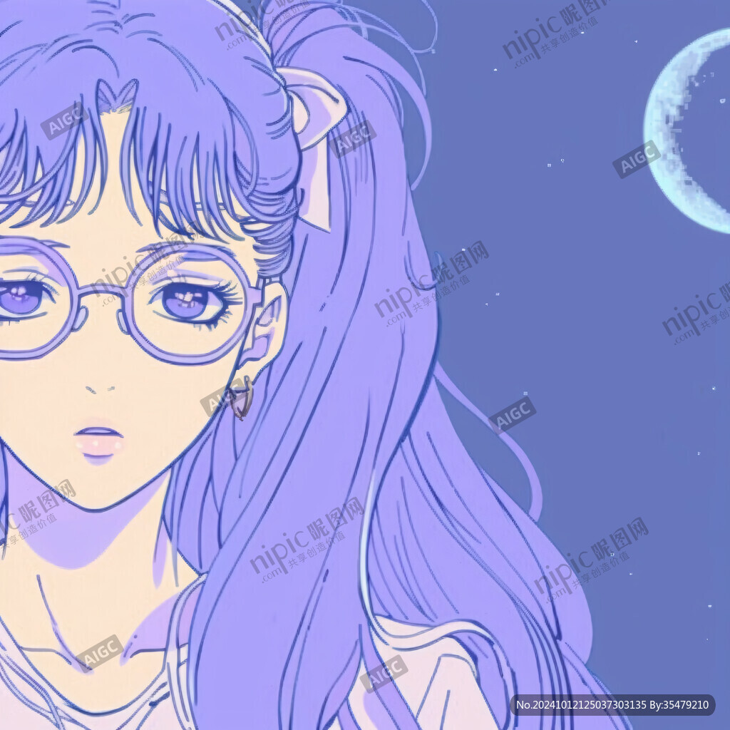 插画人物戴眼镜女孩