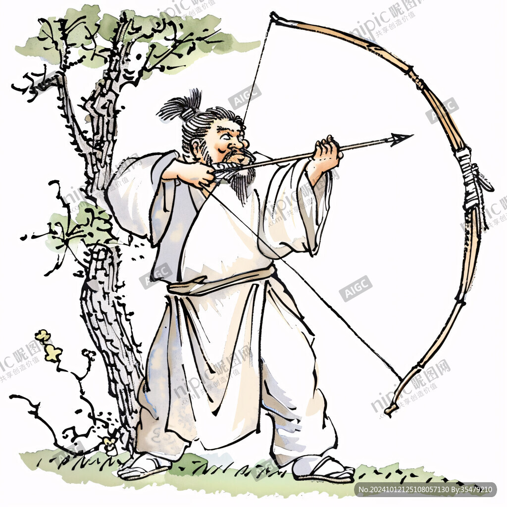 手绘侠客风大侠射箭