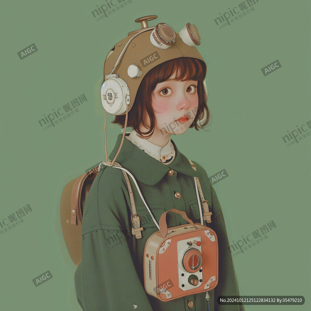 墨绿色女孩插画