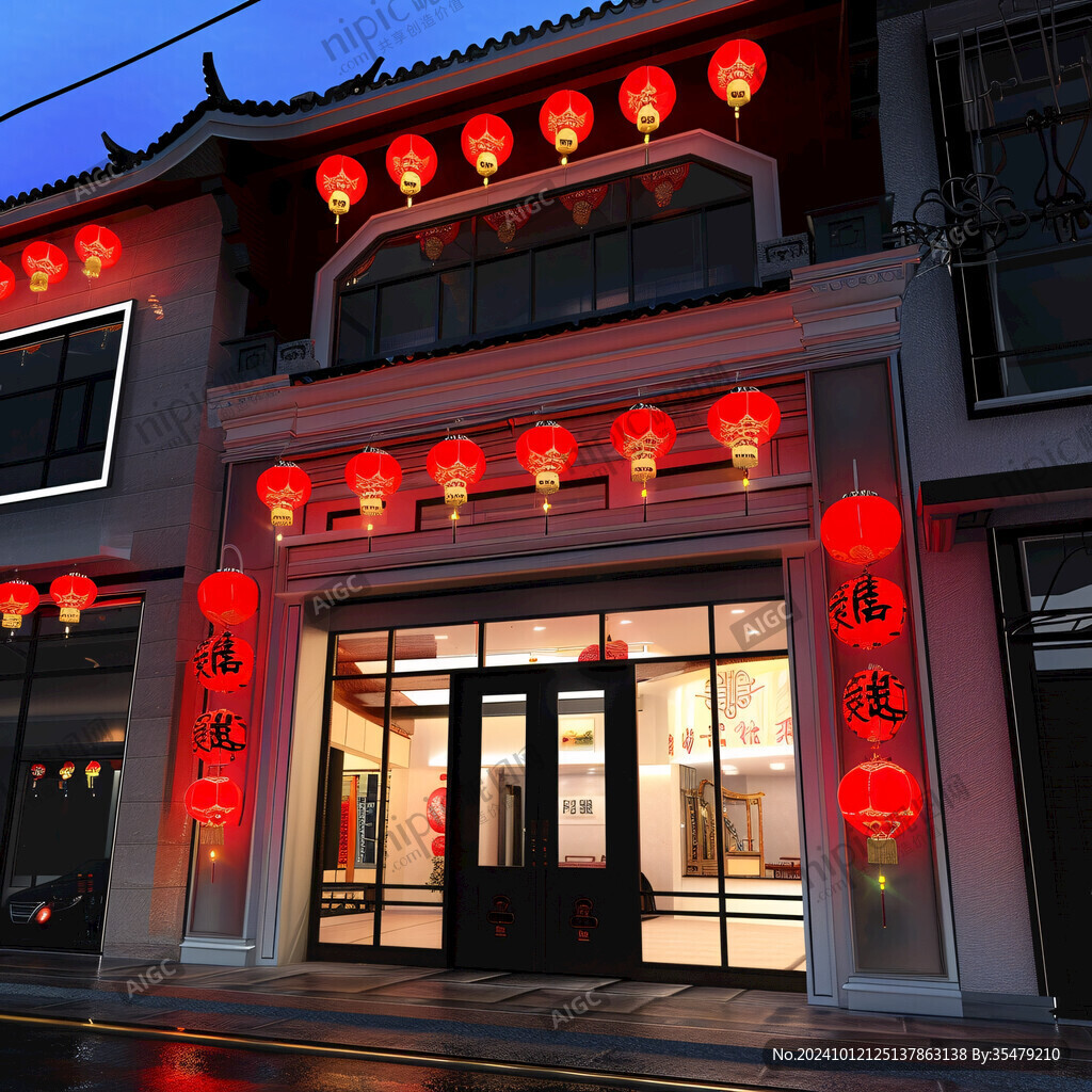 中式店铺夜景