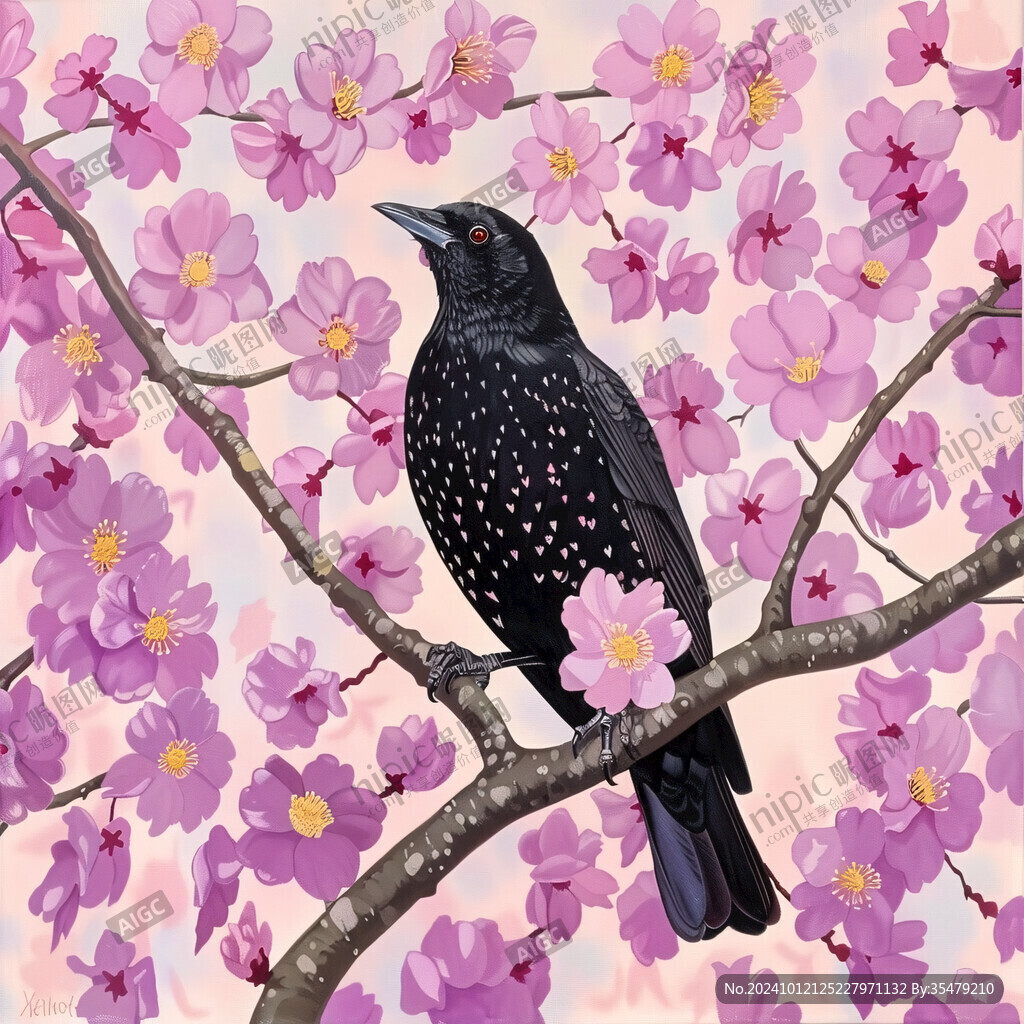 樱花花鸟图花鸟画
