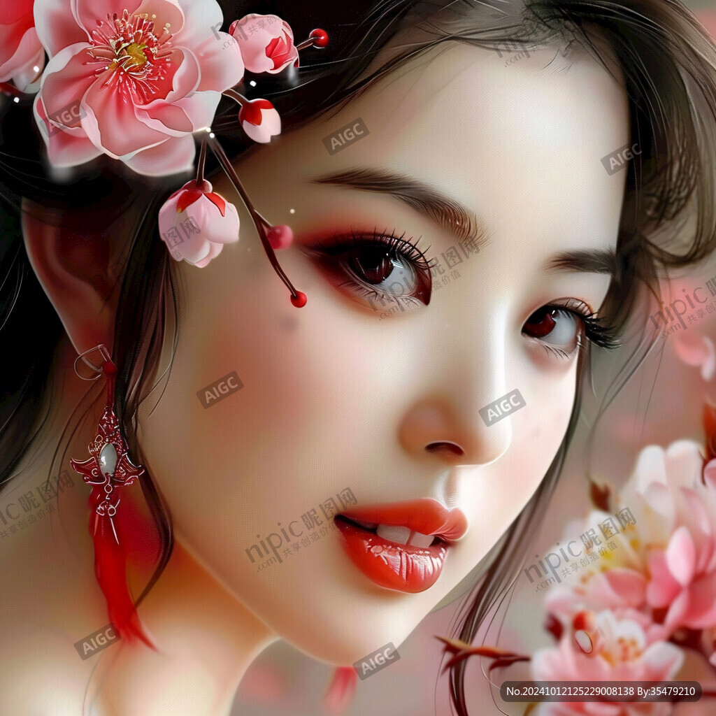 手绘桃花美女