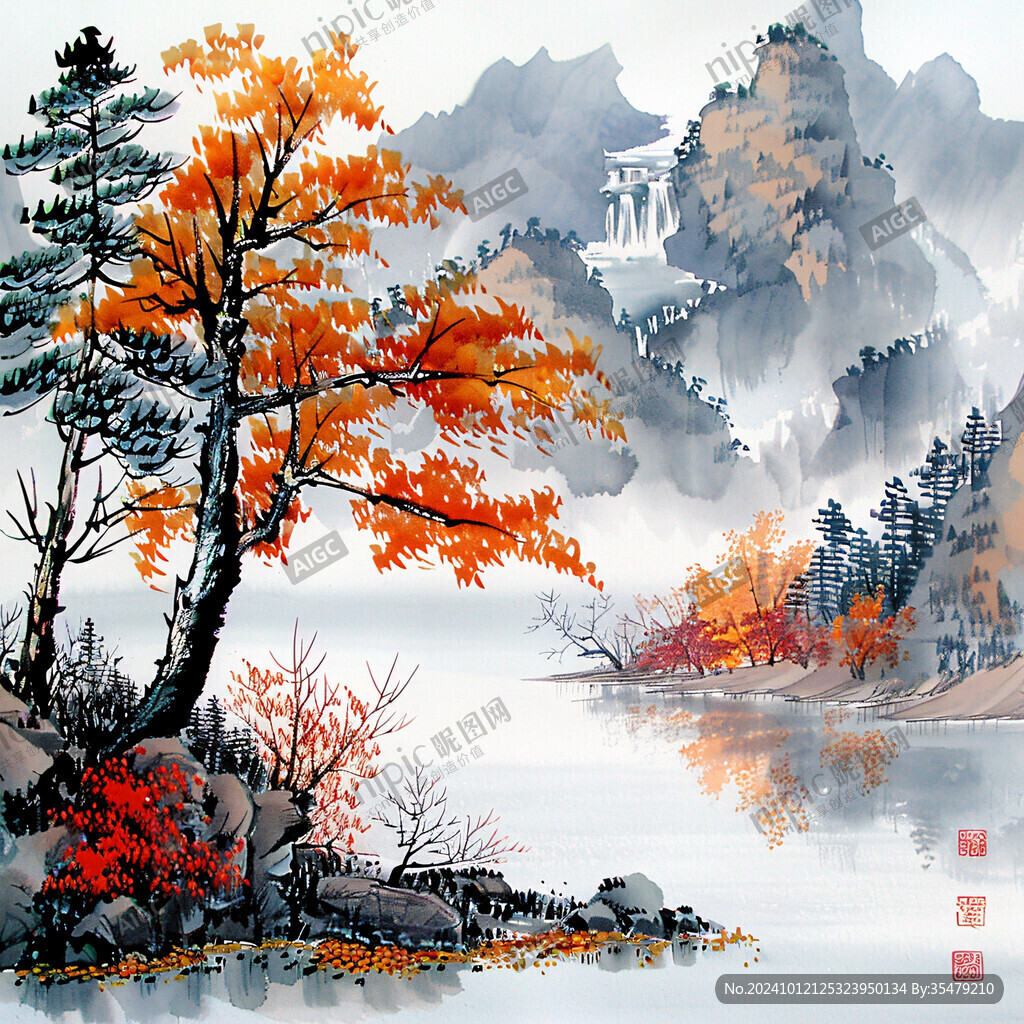 秋天风景山水画