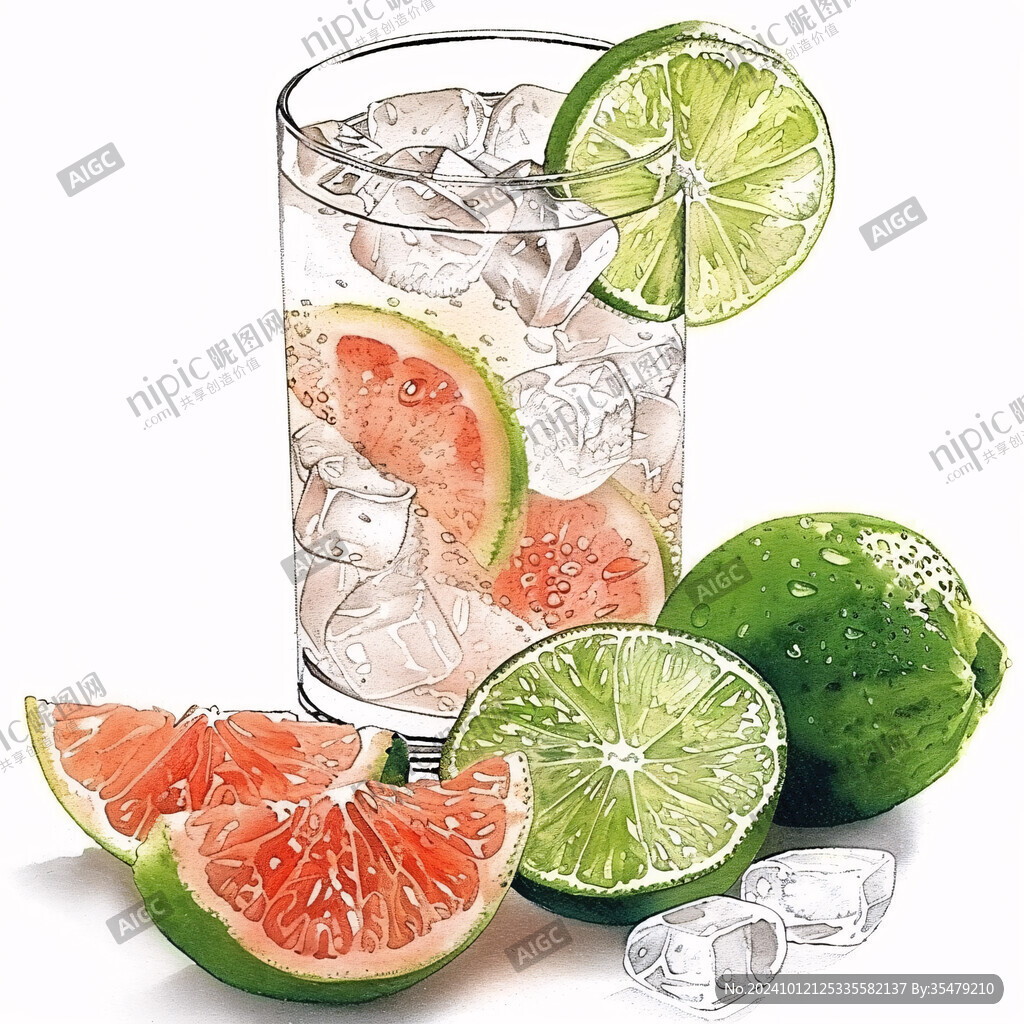 暑期饮品水果插画