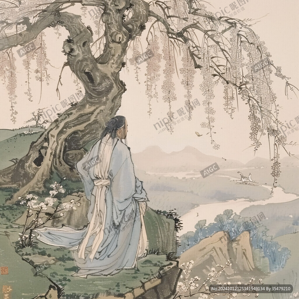 树下弹琴的伯牙