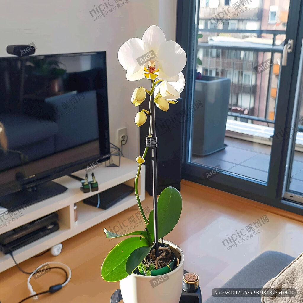 一枝白色洋兰花