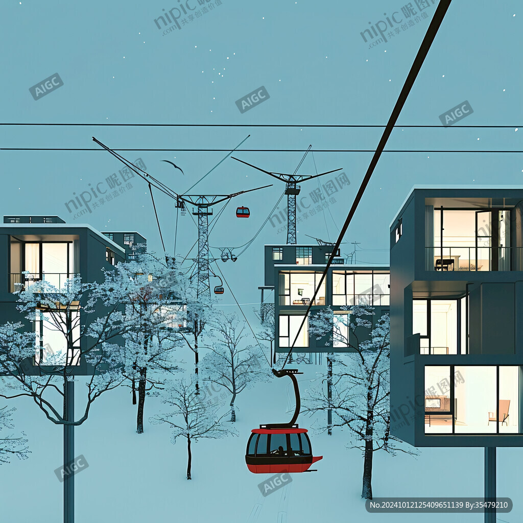 中国城市雪景插画设计