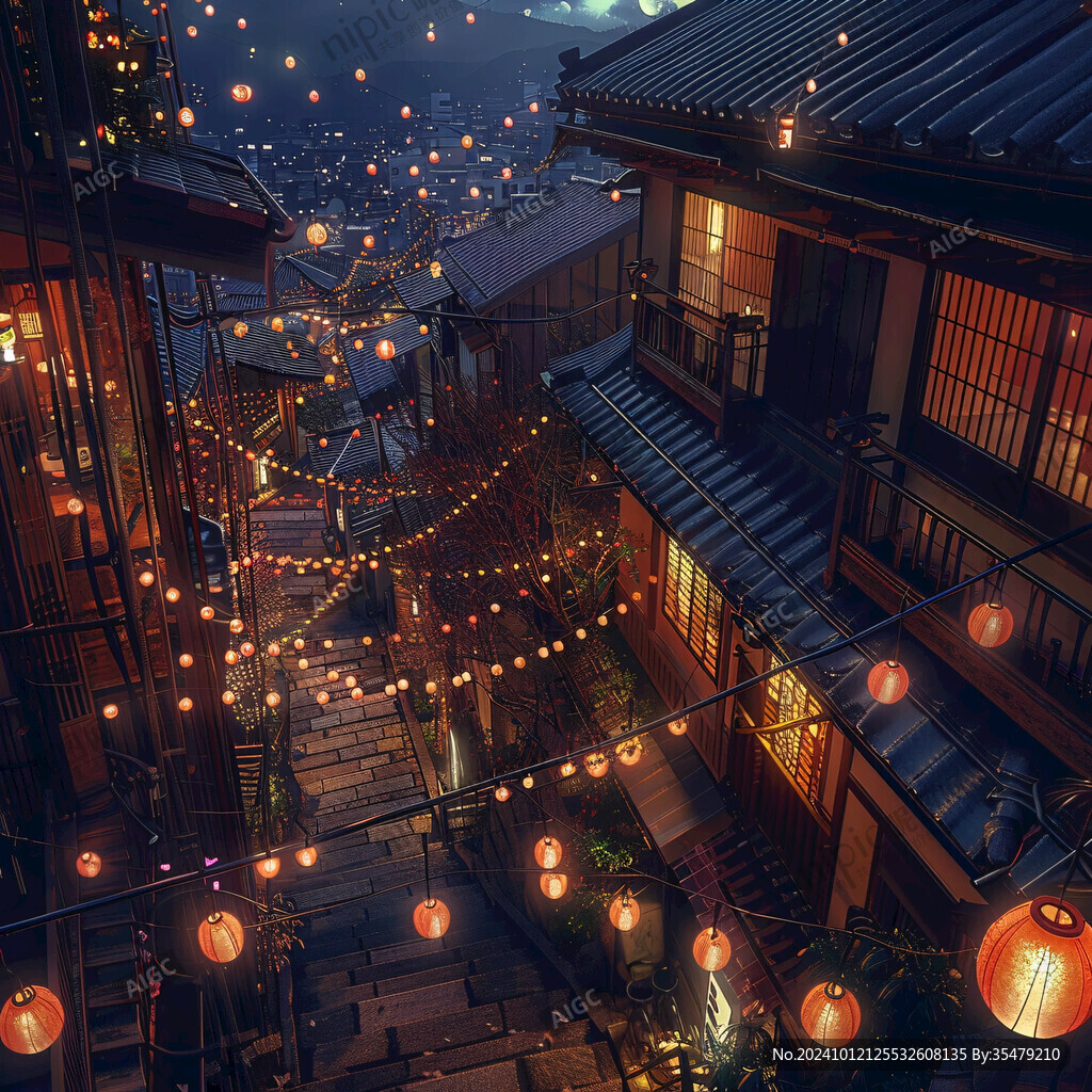 古代街道夜景