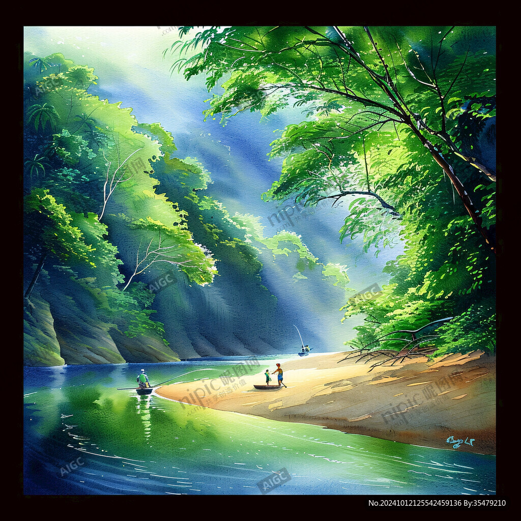 意境风景画插画中堂画