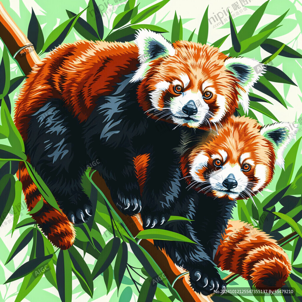 手绘中国红熊猫海报