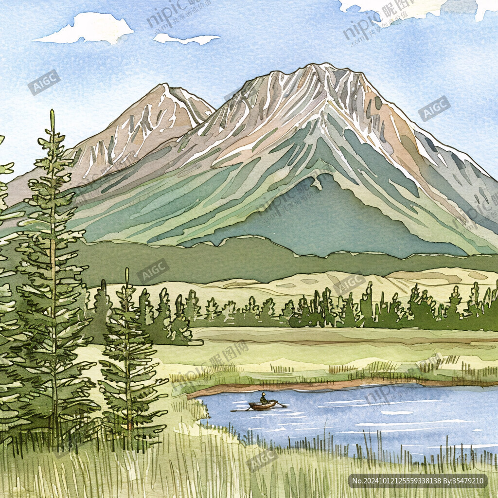 山林水手绘插画