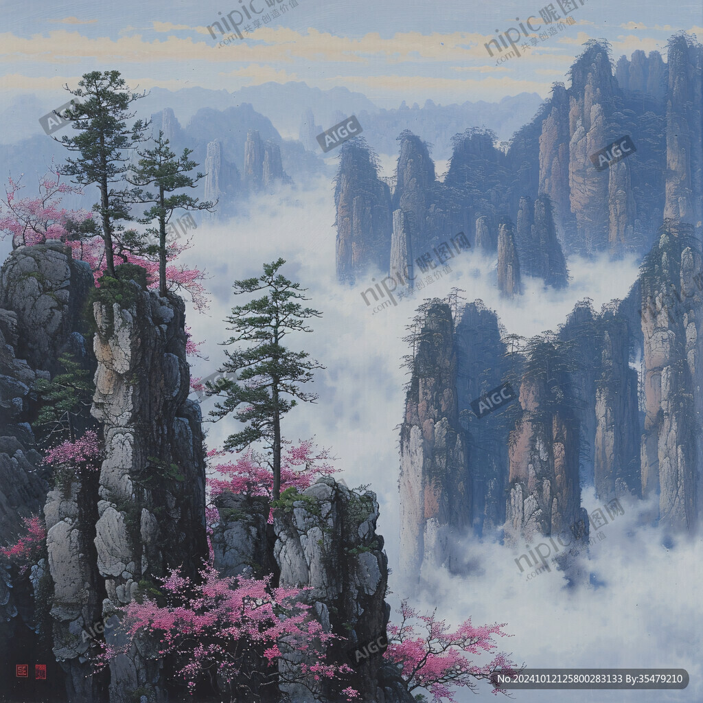 迎客松风景画