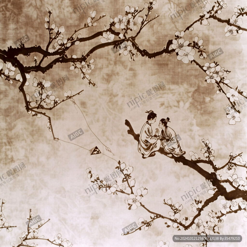 手绘梅花壁画