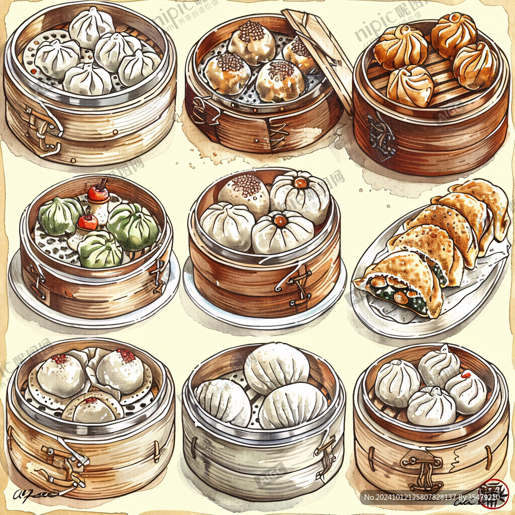蒸包手绘美食