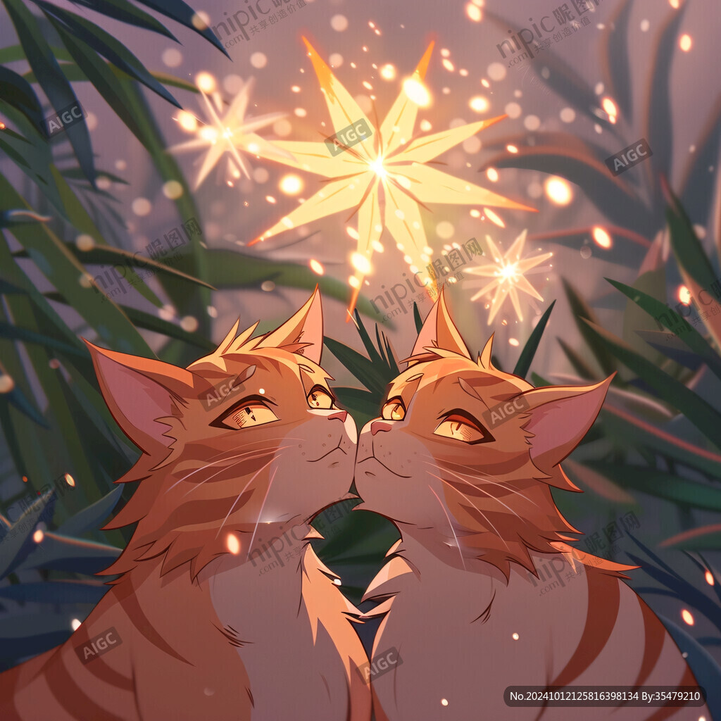 手绘情侣猫咪插画