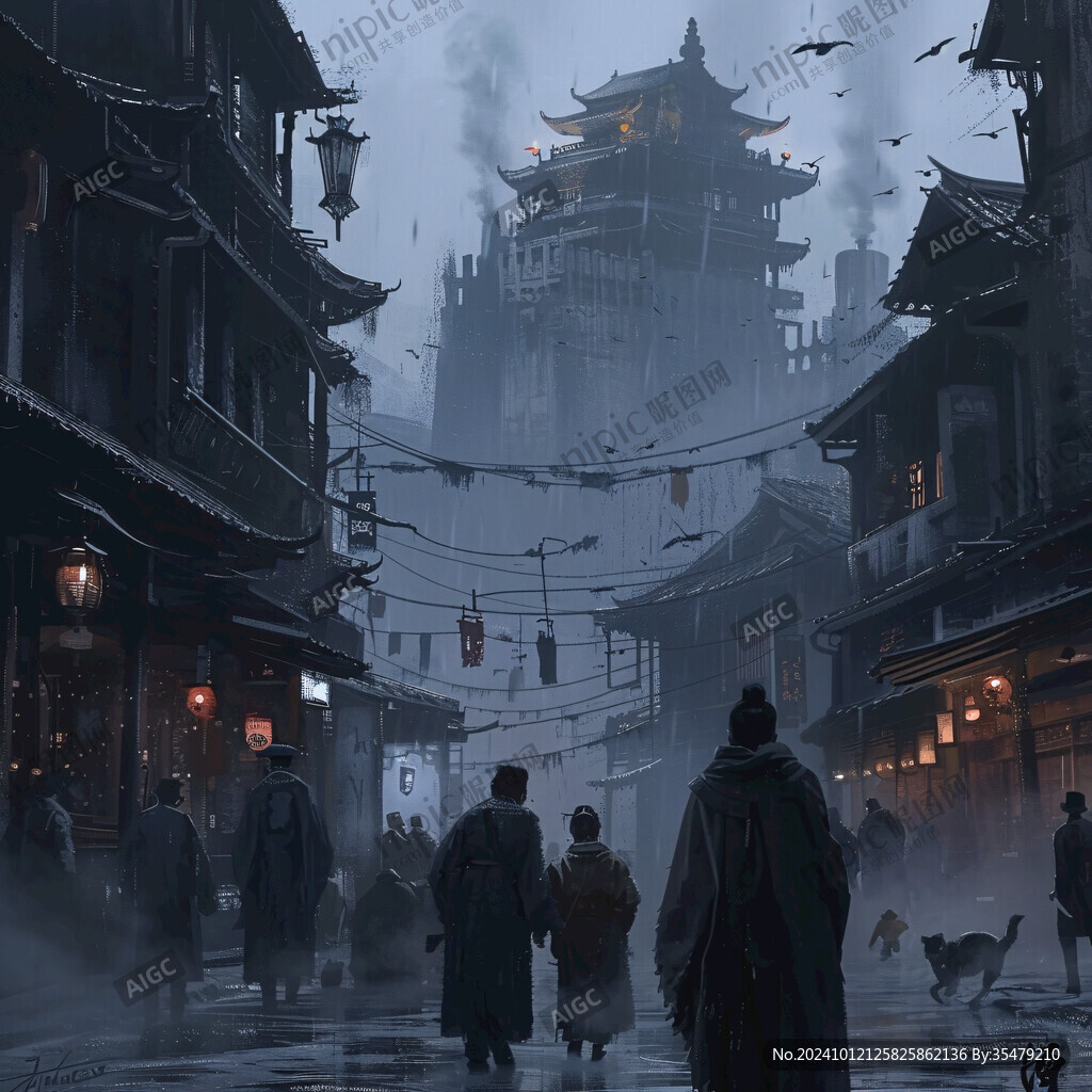 古代街道夜景
