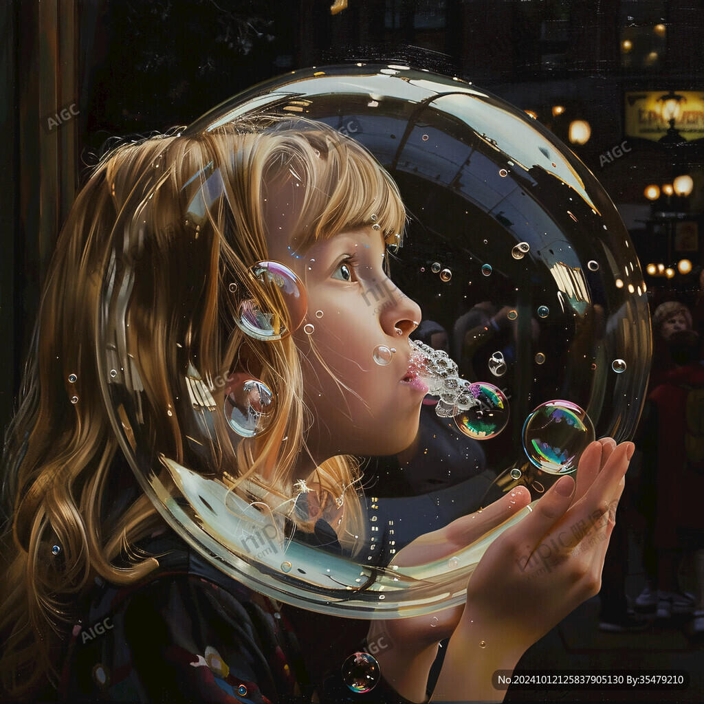 吹泡泡插画
