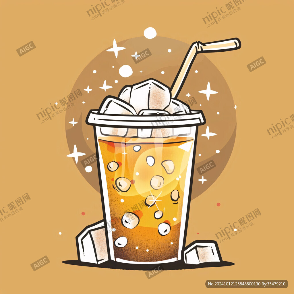 桃胶奶茶插画