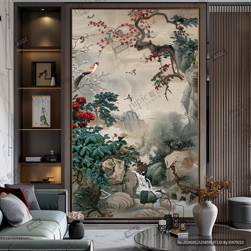 新中式玄关壁画