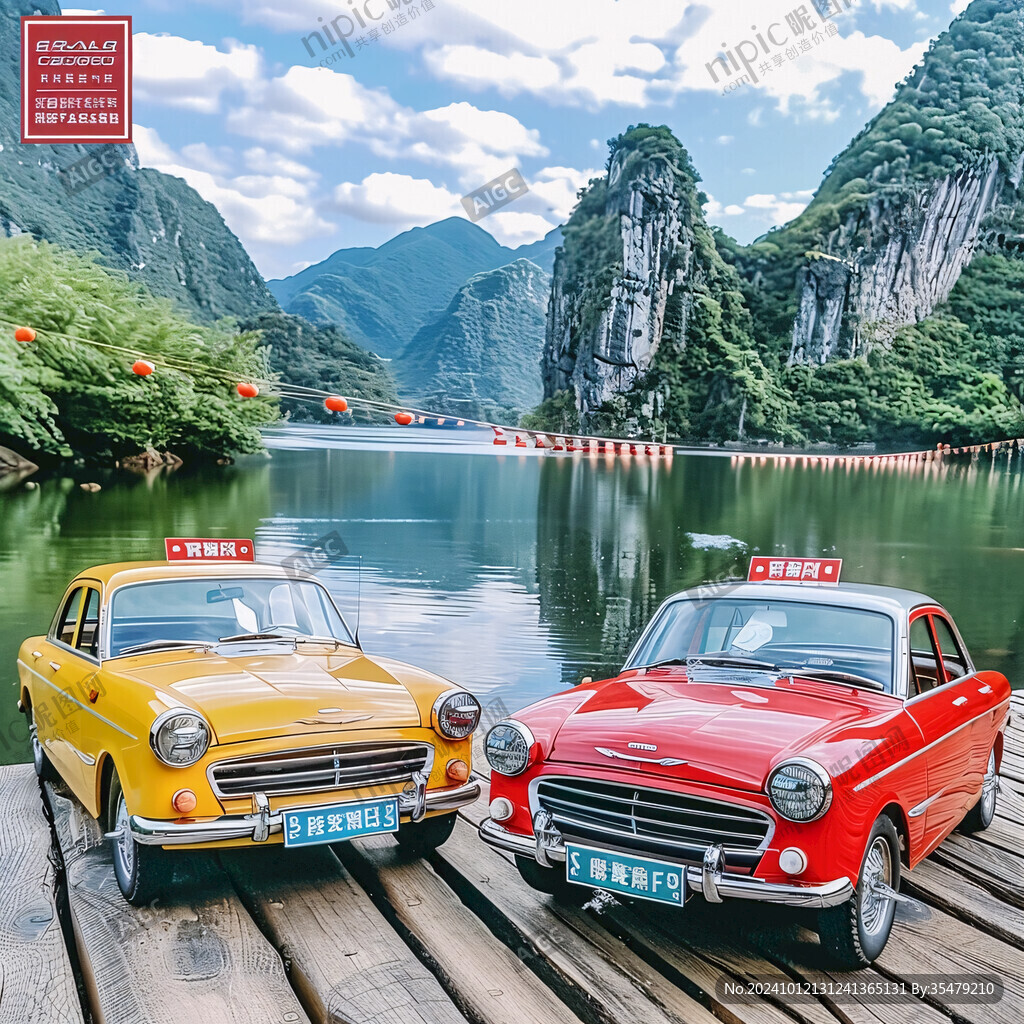 旅游水边汽车