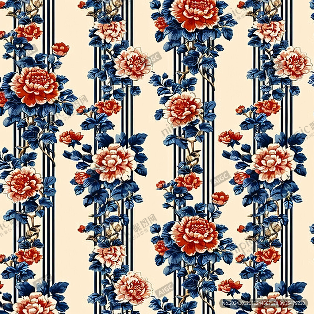 线条牡丹