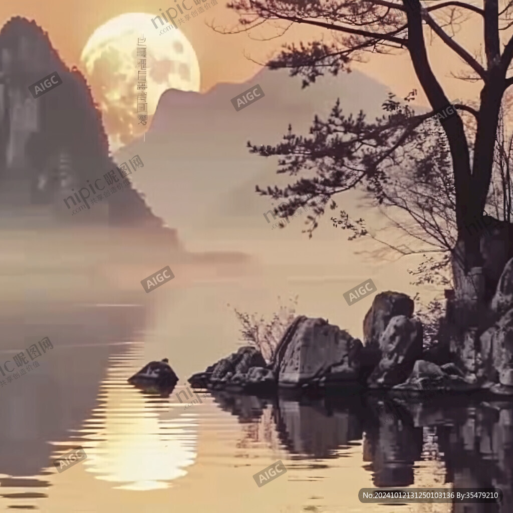 大幅高清山水日出