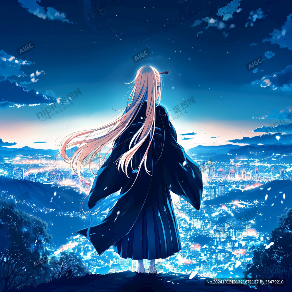 黄昏的少女背影