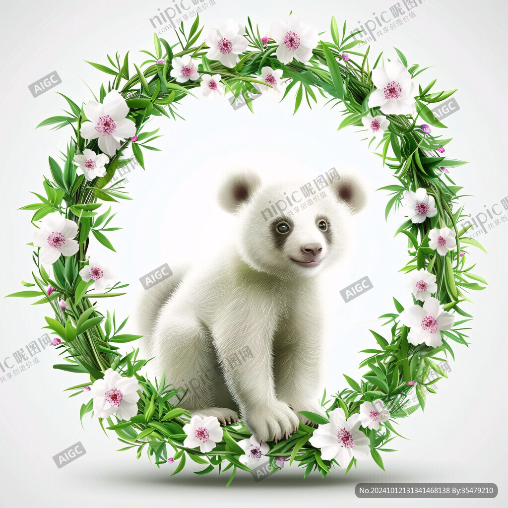 可爱手绘熊猫花花