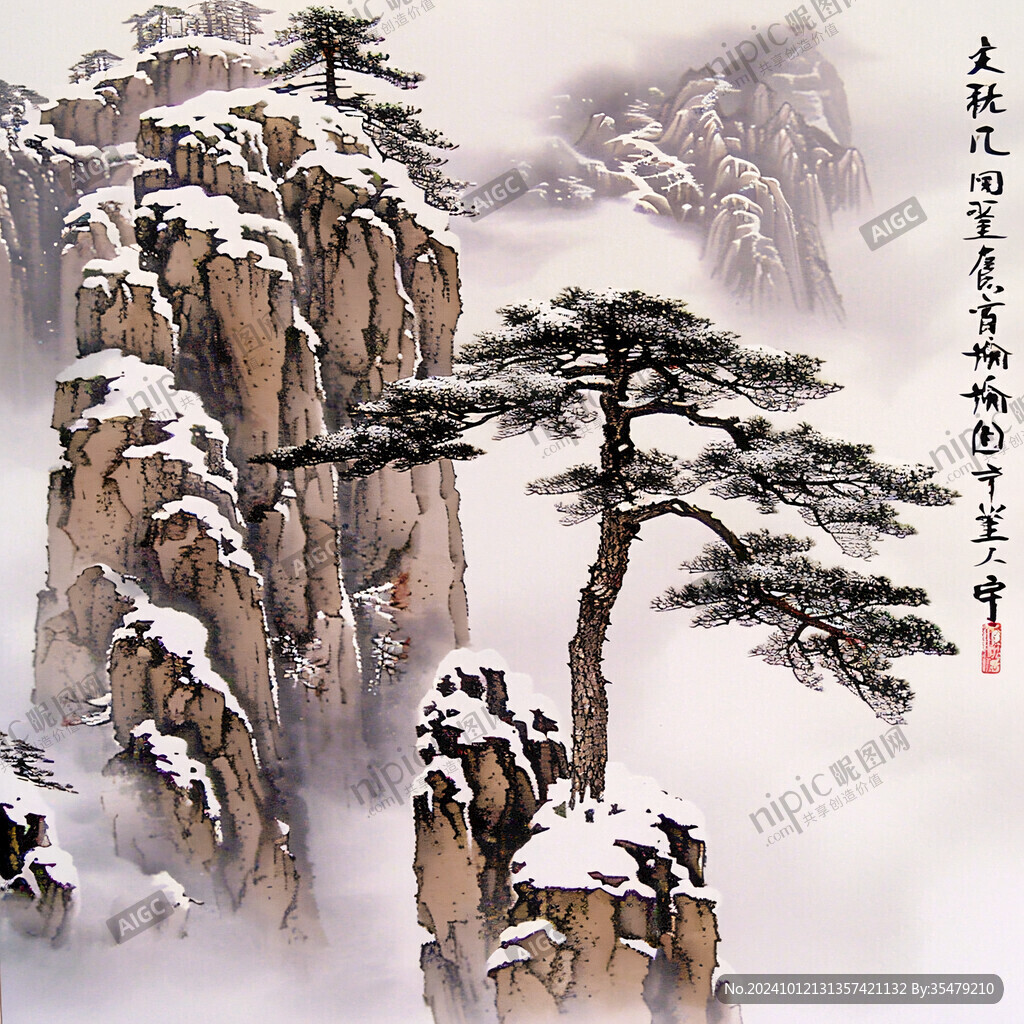 山水壁画雪景中国画