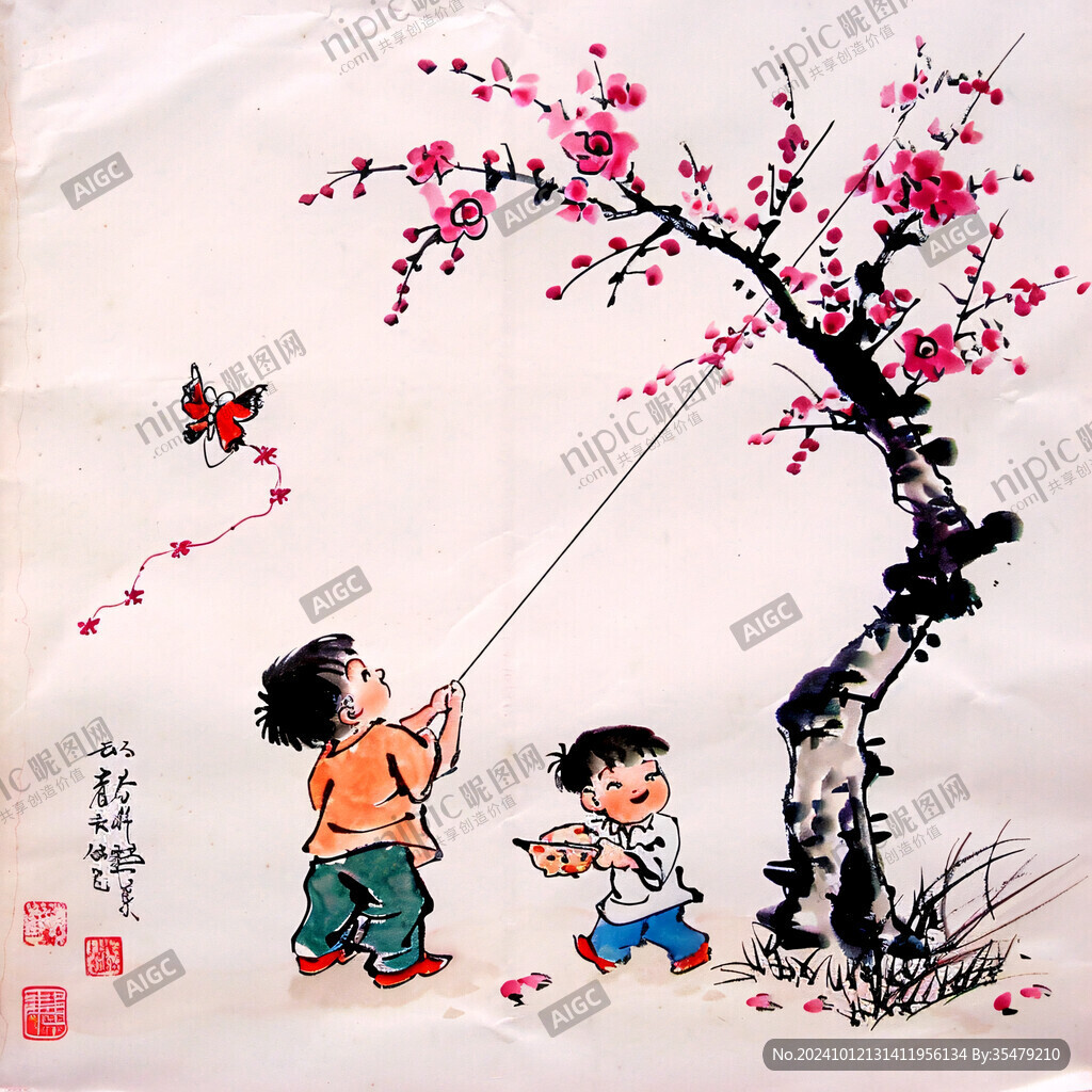 国画孩童孩子玩耍