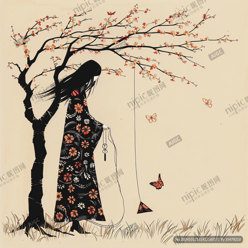 枝干创意人物手绘挂画