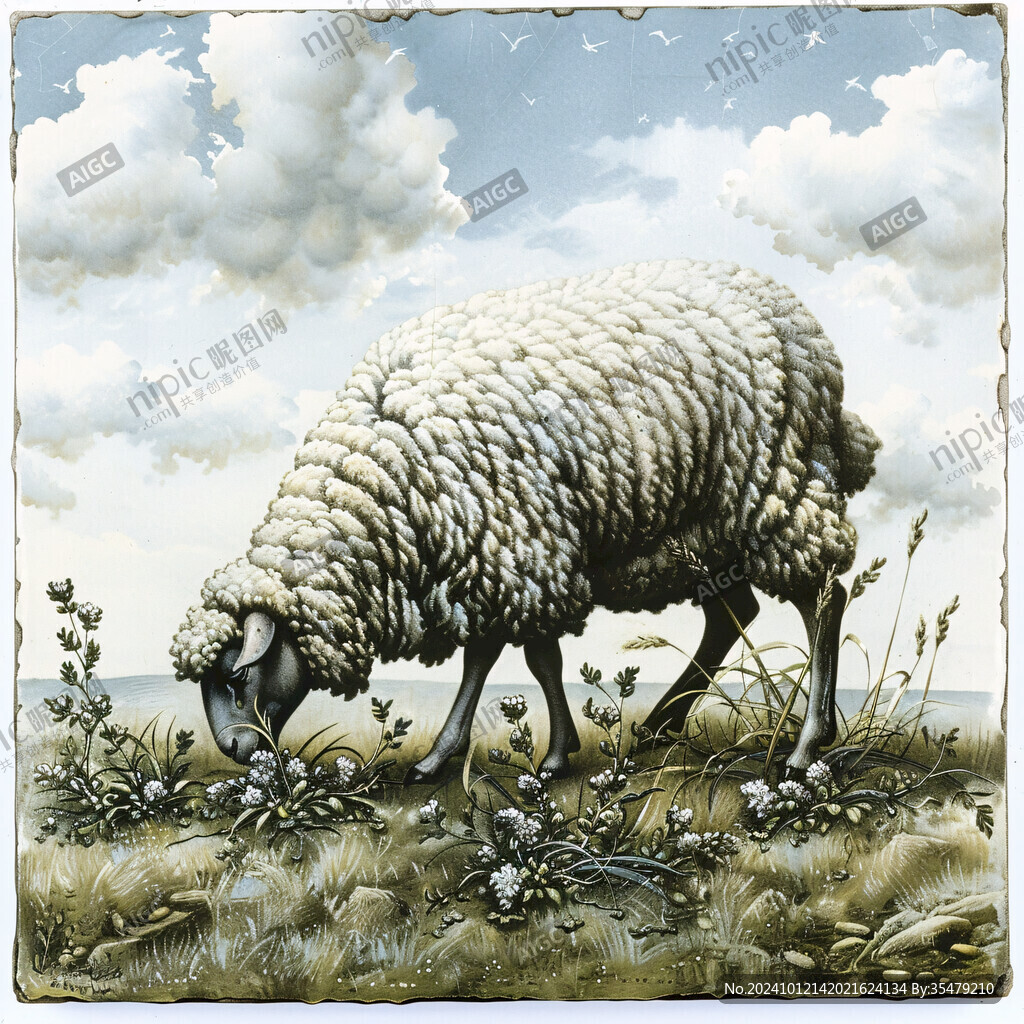 手绘梦幻羊风格装饰画