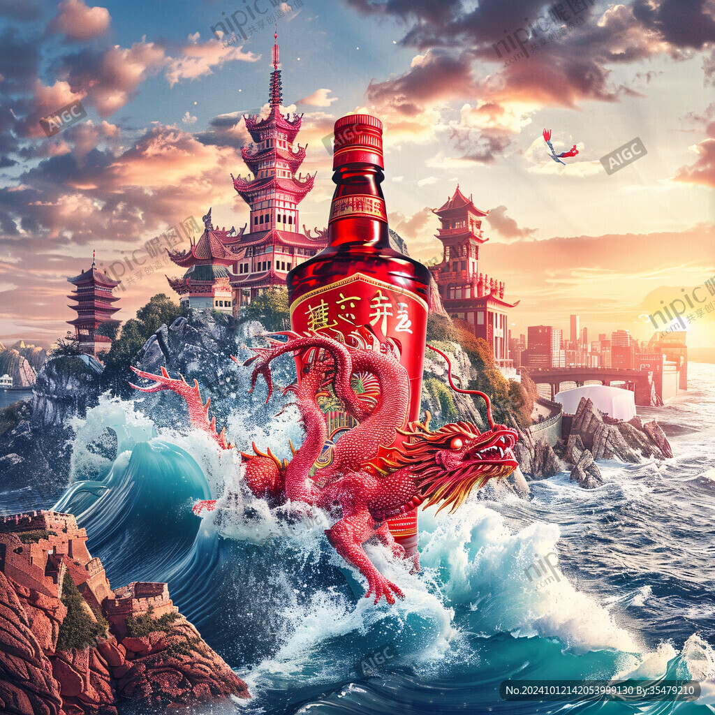 巨龙环绕的红瓶酒海报