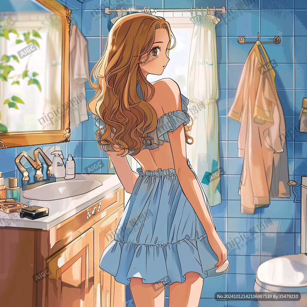 手绘洗漱女孩