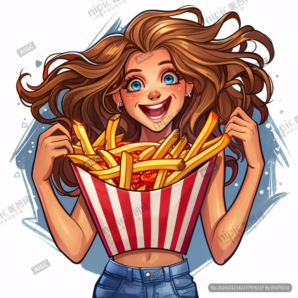 手绘零食女孩