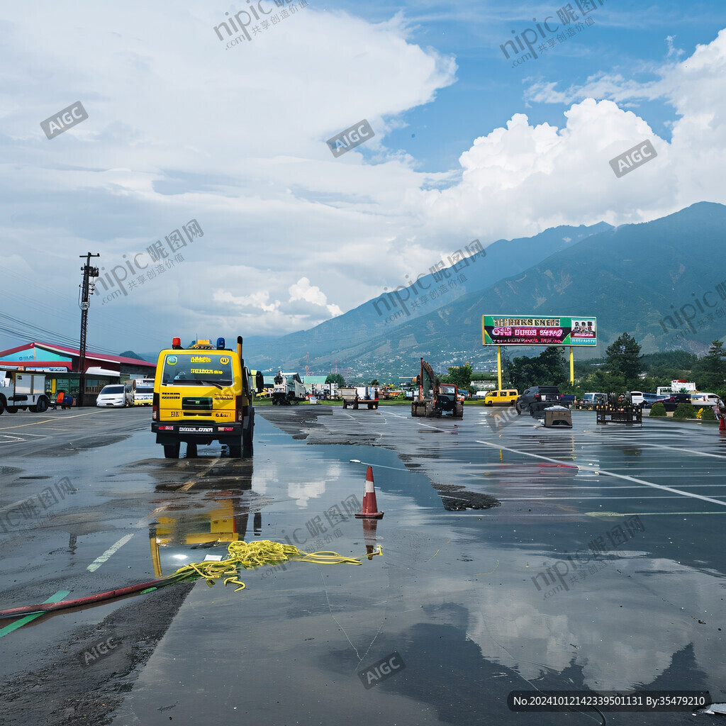 高速公路服务区雨景