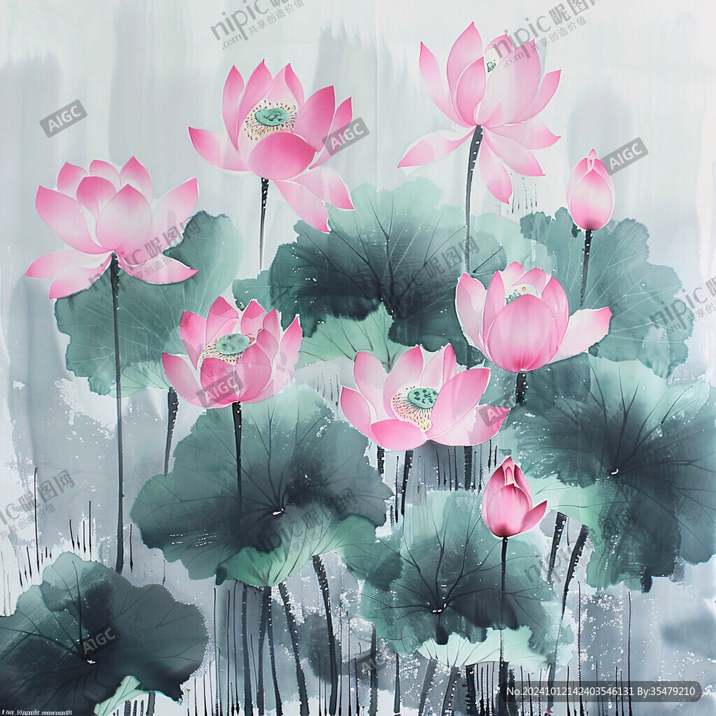 荷花壁画荷花屏风