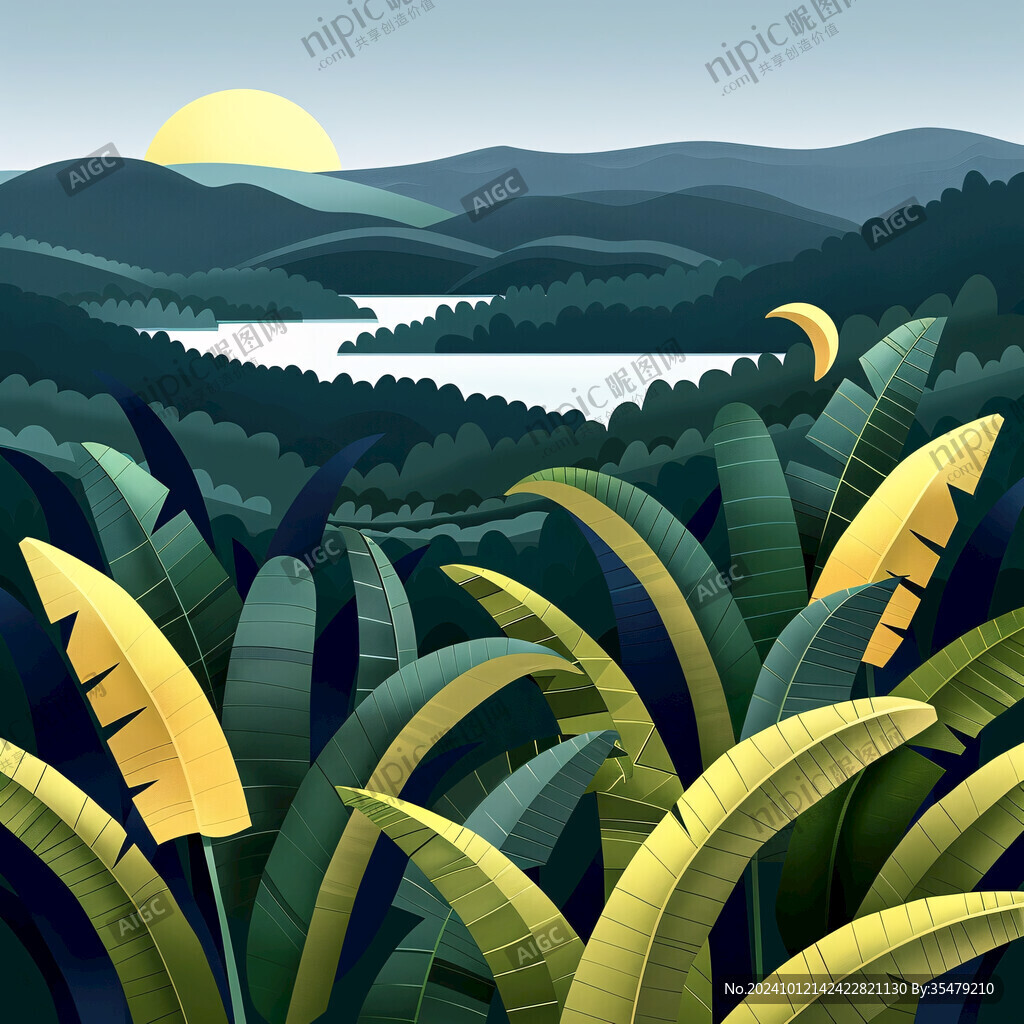 自然风景扁平画