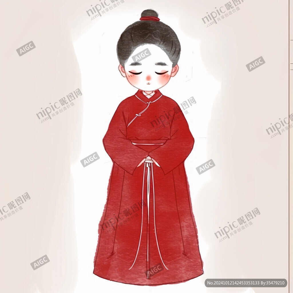 卡通红色汉服女孩